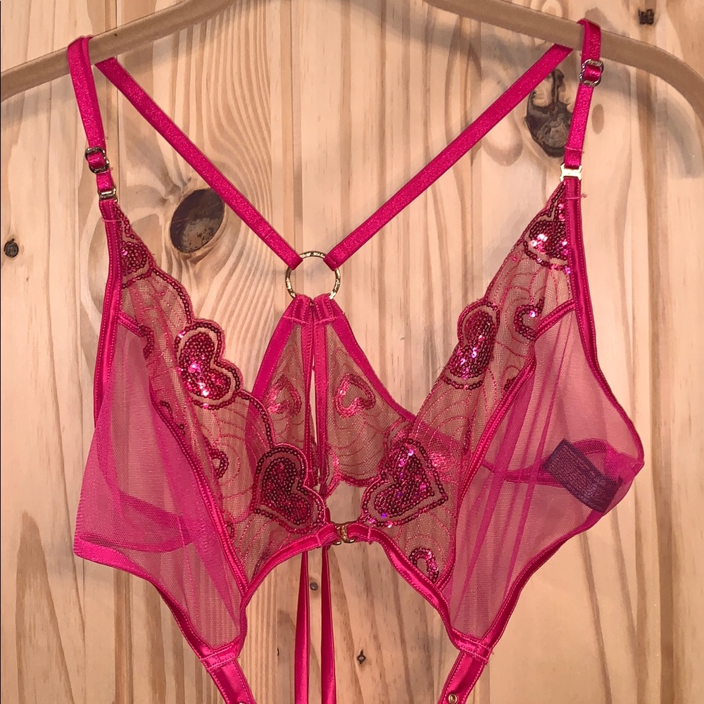 Honey Birdette Juliet Pink Sheer Playsuit Size XL - Picture 2 of 6